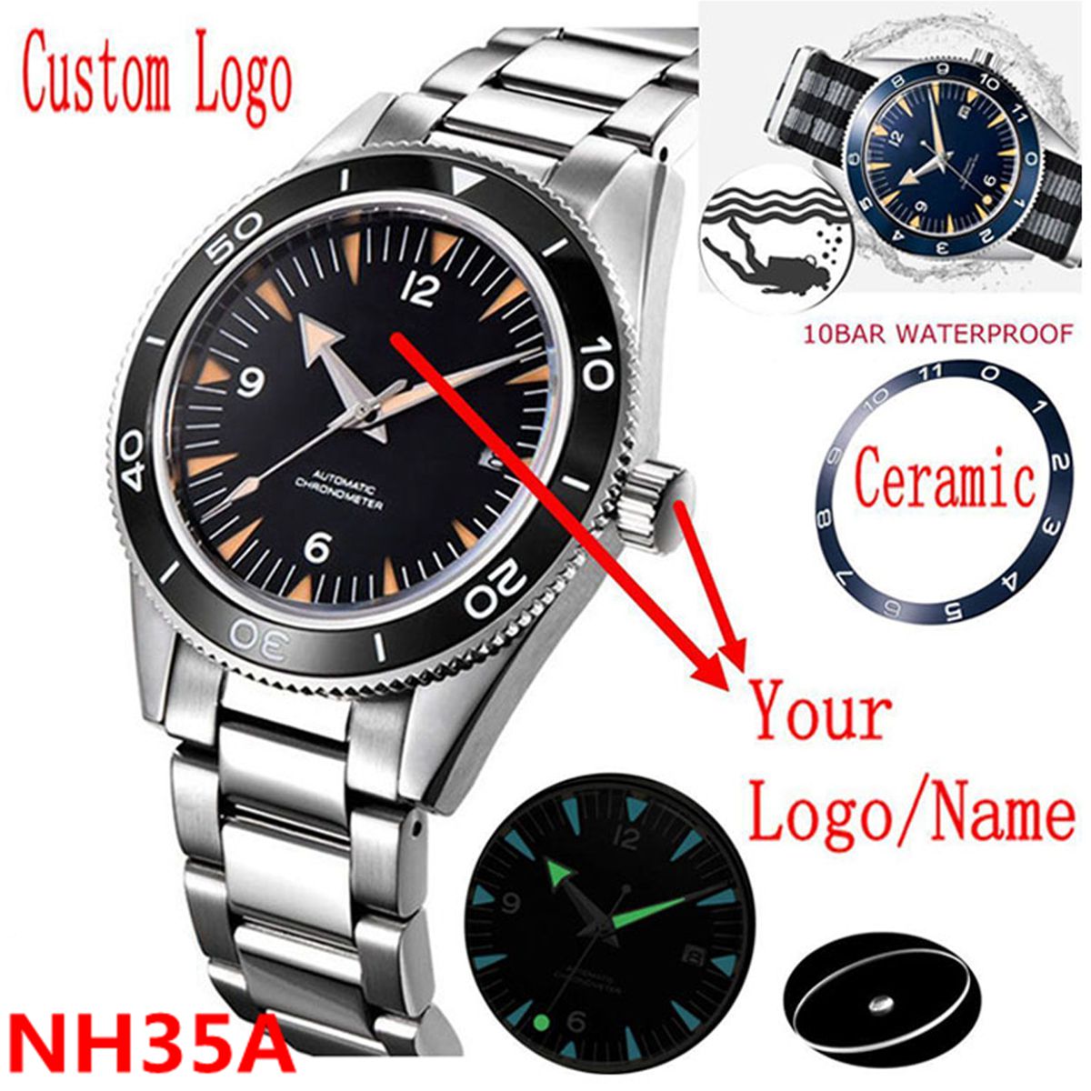 Watch Bezel Insert - Reloj con movimiento NH35 con logotipo
