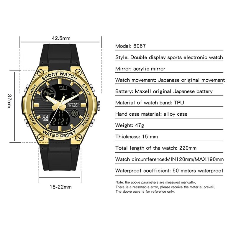 Marca SANDA, reloj Digital LED - Chronograph Sport Watch reseña y precio